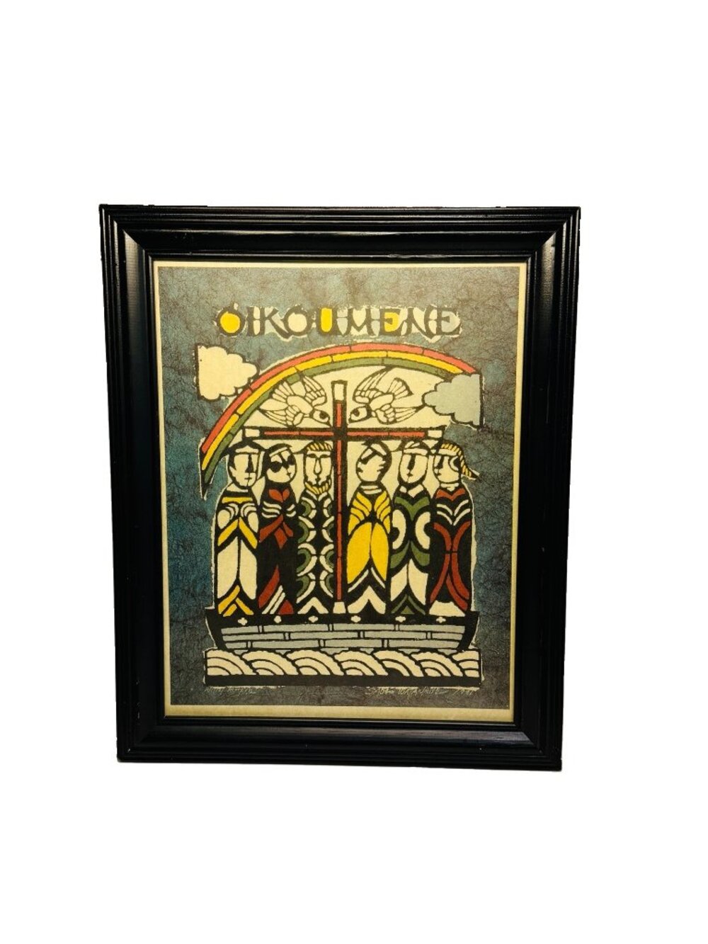 Sadao Watanabe Oikoumene VTG Framed Christian Folk Art Calendar Print 1991